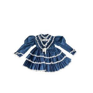 Vintage Handmade Little Girl's Navy-Blue Victorian Circle Dress Size 2T